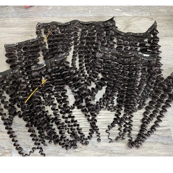 Brand New 16” clip in human hair extensions, kinky curly natural black - Picture 6 of 7